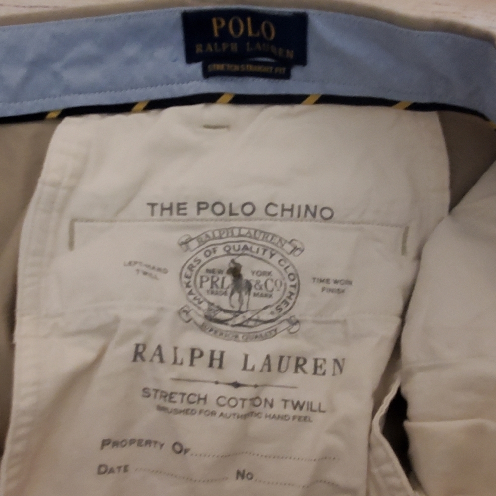 POLO Ralph Lauren Mens 36x32 The Polo Chino Khaki/Beige Straight Leg Pants - Picture 10 of 11